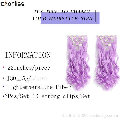 Wholesale Ombre Clip-on Hair Extensions Body Wavy Long Curl Wavy High Resistant Synthetic Clip In Hair Extension For Women